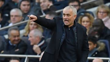 Tottenham Hotspur's Portuguese head coach Jose Mourinho gestures on the touchline during the English Premier League football match between Tottenham Hotspur and Wolverhampton Wanderers at the Tottenham Hotspur Stadium in London, on March 1, 2020. (Photo by DANIEL LEAL-OLIVAS / AFP) / RESTRICTED TO EDITORIAL USE. No use with unauthorized audio, video, data, fixture lists, club/league logos or 'live' services. Online in-match use limited to 120 images. An additional 40 images may be used in extra time. No video emulation. Social media in-match use limited to 120 images. An additional 40 images may be used in extra time. No use in betting publications, games or single club/league/player publications. / (Photo by DANIEL LEAL-OLIVAS/AFP via Getty Images)