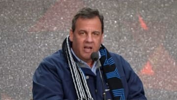 Feb 1, 2014; New York, NY, USA; New York Jets governor Chris Christie speaks at the Super Bowl XLVIII handoff ceremony to the Arizona host committee at Super Bowl Boulevard on Broadway. Mandatory Credit: Kirby Lee-USA TODAY Sports