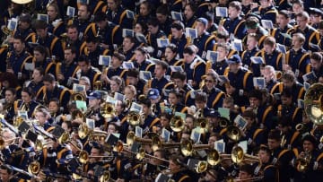 Jan 1, 2016; Glendale, AZ, USA; Notre Dame Fighting Irish marching band members perform during the first half of the 2016 Fiesta Bowl against the Ohio State Buckeyes at University of Phoenix Stadium. Mandatory Credit: Joe Camporeale-USA TODAY Sports