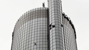 ATLANTA - MARCH 15: Windows at the Westin Peachtree Plaza hotel are seen damaged March 15, 2008 in downtown Atlanta, Georgia. A tornado with 130-mph winds was confirmed by the National Weather Service to of swept through Atlanta the night of March 14. (Photo by Gavin Averill/Getty Images)
