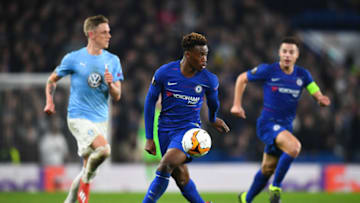 LONDON, ENGLAND - FEBRUARY 21: Callum Hudson-Odoi of Chelsea in action during the UEFA Europa League Round of 32 Second Leg match between Chelsea and Malmo FF at Stamford Bridge on February 21, 2019 in London, England. (Photo by Clive Mason/Getty Images)