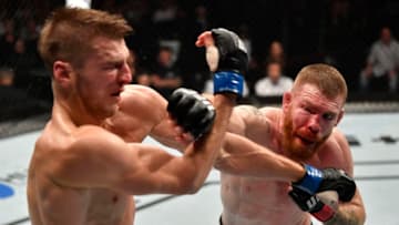 AUCKLAND, NEW ZEALAND - FEBRUARY 23: (R-L) Paul Felder punches Dan Hooker of New Zealand in their lightweight during the UFC Fight Night event at Spark Arena on February 23, 2020 in Auckland, New Zealand. (Photo by Jeff Bottari/Zuffa LLC)