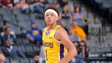 SACRAMENTO, CA - JULY 5: Stephaun Branch #1 of the Los Angeles Lakers looks on during the game against the Golden State Warriors during the 2018 Summer League at the Golden 1 Center on July 5, 2018 in Sacramento, California. Copyright 2018 NBAE (Photo by Rocky Widner/NBAE via Getty Images)