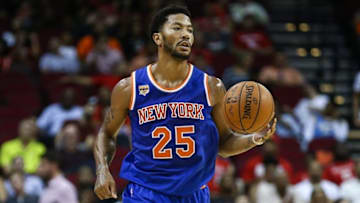 Oct 4, 2016; Houston, TX, USA; New York Knicks guard Derrick Rose (25) dribbles the ball during a game against the Houston Rockets at Toyota Center. Mandatory Credit: Troy Taormina-USA TODAY Sports