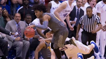 LAWRENCE, KS - DECEMBER 10: Remy Martin #1 of the Arizona State Sun Devils steals the ball away from Sviatoslav Mykhailiuk #10 of the Kansas Jayhawks in the second half at Allen Fieldhouse on December 10, 2017 in Lawrence, Kansas. (Photo by Kyle Rivas/Getty Images)