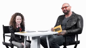 SANTA MONICA, CALIFORNIA - FEBRUARY 21: Chloe Coleman and Dave Bautista visit 'The IMDb Show' on February 21, 2020 in Santa Monica, California. This episode of 'The IMDb Show' airs on March 5, 2020. (Photo by Rich Polk/Getty Images for IMDb)