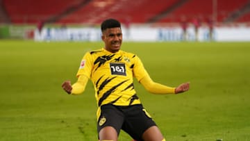 Ansgar Knauff of Borussia Dortmund celebrates after scoring against VfB Stuttgart (Photo by Christian Kaspar-Bartke/Getty Images)