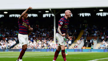 LONDON, ENGLAND - MAY 12: Jonjo Shelvey of Newcastle United celebrates after scoring his team's first goal during the Premier League match between Fulham FC and Newcastle United at Craven Cottage on May 12, 2019 in London, United Kingdom. (Photo by Alex Broadway/Getty Images)