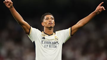 MADRID, SPAIN - SEPTEMBER 20: Jude Bellingham of Real Madrid celebrates after scoring their sides first goal during the UEFA Champions League match between Real Madrid CF and 1. FC Union Berlin at Estadio Alfredo Di Stefano on September 20, 2023 in Madrid, Spain. (Photo by Florencia Tan Jun/Getty Images)