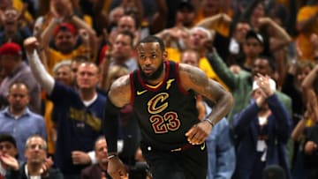 CLEVELAND, OH - MAY 21: LeBron James #23 of the Cleveland Cavaliers reacts after a play in the fourth quarter against the Boston Celtics during Game Four of the 2018 NBA Eastern Conference Finals at Quicken Loans Arena on May 21, 2018 in Cleveland, Ohio. NOTE TO USER: User expressly acknowledges and agrees that, by downloading and or using this photograph, User is consenting to the terms and conditions of the Getty Images License Agreement. (Photo by Gregory Shamus/Getty Images)