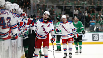 Mika Zibanejad of the New York Rangers celebrates his goal (Photo by Ronald Martinez/Getty Images)