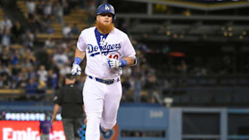 LOS ANGELES, CA - JUNE 29: Justin Turner #10 of the Los Angeles Dodgers rounds second base after hitting a home run agains the Colorado Rockies in the ninth inning at Dodger Stadium on June 29, 2018 in Los Angeles, California. Rockies won 3-1. (Photo by John McCoy/Getty Images)