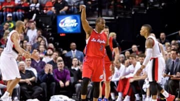 Apr 1, 2015; Portland, OR, USA; Los Angeles Clippers guard Chris Paul (3) reacts after making a three point basket against the Portland Trail Blazers during the fourth quarter at the Moda Center. Mandatory Credit: Craig Mitchelldyer-USA TODAY Sports