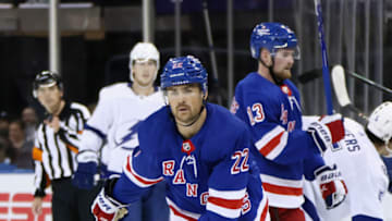 NEW YORK, NEW YORK - OCTOBER 11: Ryan Carpenter #22 of the New York Rangers skates against the Tampa Bay Lightning at Madison Square Garden during the season opening game on October 11, 2022 in New York City. The Rangers defeated the Lightning 3-1. (Photo by Bruce Bennett/Getty Images)