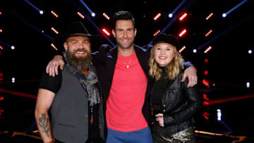 THE VOICE -- "Live Top 11" Episode 1318B -- Pictured: (l-r) Adam Cunningham, Adam Levine, Addison Agen -- (Photo by: Trae Patton/NBC)