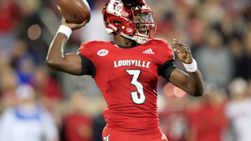LOUISVILLE, KY - NOVEMBER 24: Malik Cunningham #3 of the Louisville Cardinals throws a pass against the Kentucky Wildcats on November 24, 2018 in Louisville, Kentucky. (Photo by Andy Lyons/Getty Images)