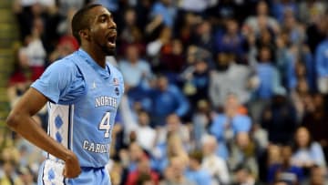 GREENSBORO, NORTH CAROLINA - MARCH 10: Brandon Robinson #4 of the North Carolina Tar Heels reacts following a play against the Virginia Tech Hokies during their game in the first round of the 2020 Men's ACC Basketball Tournament at Greensboro Coliseum on March 10, 2020 in Greensboro, North Carolina. (Photo by Jared C. Tilton/Getty Images)