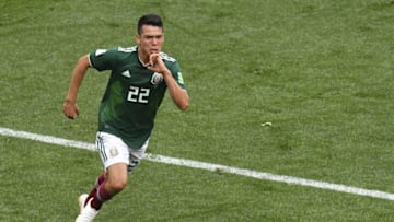 Mexico's forward Hirving Lozano celebrates after scoring during the Russia 2018 World Cup Group F football match between Germany and Mexico at the Luzhniki Stadium in Moscow on June 17, 2018. (Photo by Mladen ANTONOV / AFP) / RESTRICTED TO EDITORIAL USE - NO MOBILE PUSH ALERTS/DOWNLOADS (Photo credit should read MLADEN ANTONOV/AFP/Getty Images)