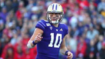 SEATTLE, WASHINGTON - NOVEMBER 02: Jacob Eason #10 of the Washington Huskies looks on against the Utah Utes in the first quarter during their game at Husky Stadium on November 02, 2019 in Seattle, Washington. (Photo by Abbie Parr/Getty Images)