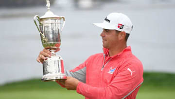 PEBBLE BEACH, CALIFORNIA - JUNE 16: Gary Woodland of the United States poses with the trophy after winning the 2019 U.S. Open at Pebble Beach Golf Links on June 16, 2019 in Pebble Beach, California. (Photo by Ross Kinnaird/Getty Images)