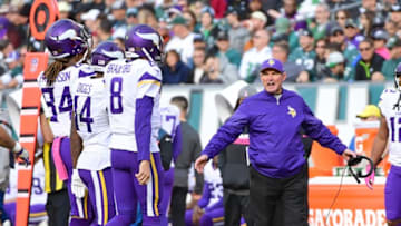 Oct 23, 2016; Philadelphia, PA, USA; Minnesota Vikings head coach Mike Zimmer yells at his offense as they come of the field during the third quarter against the Philadelphia Eagles at Lincoln Financial Field. The Eagles defeated the Vikings, 21-10. Mandatory Credit: Eric Hartline-USA TODAY Sports