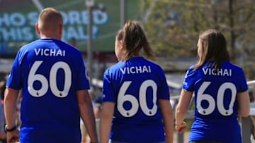 LONDON, ENGLAND - APRIL 20: Fans arrive at the stadium wearing shirts in tribute to Vichai Srivaddhanaprabha prior to the Premier League match between West Ham United and Leicester City at London Stadium on April 20, 2019 in London, United Kingdom. (Photo by Stephen Pond/Getty Images)