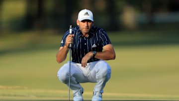 JACKSON, MISSISSIPPI - OCTOBER 04: Sergio Garcia of Spain lines up a putt on the 16th green during the final round of the Sanderson Farms Championship at The Country Club of Jackson on October 04, 2020 in Jackson, Mississippi. (Photo by Sam Greenwood/Getty Images)