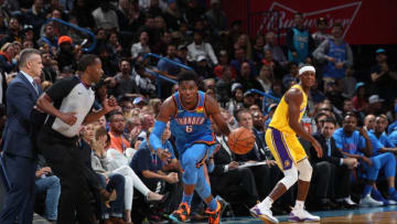 Hamidou Diallo #6 of the OKC Thunder handles the ball during a game against the Los Angeles Lakers (Photo by Joe Murphy/NBAE via Getty Images)