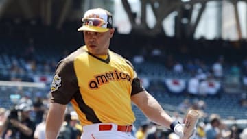 Jul 11, 2016; San Diego, CA, USA; American League outfielder Carlos Beltran (36) of the New York Yankees during workout day before the MLB All Star Game at PetCo Park. Mandatory Credit: Jake Roth-USA TODAY Sports