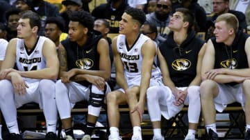 Missouri's Michael Porter Jr. rubs his leg on the bench against the Iowa State at Mizzou Arena in Columbia, Mo., on Friday, Nov. 10, 2017. (John Sleezer/Kansas City Star/TNS via Getty Images)