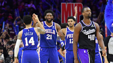 Joel Embiid, Danny Green, Tobias Harris, Sixers Mandatory Credit: Eric Hartline-USA TODAY Sports