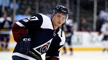 DENVER, CO - MARCH 31: Colorado Avalanche center Tyson Jost (27) hits the ice during pregame before their game against the St. Louis Blues on March 31, 2017 in Denver, Colorado at Pepsi Center. Tyson Jost, the 2016 first-round draft choice signed his three-year entry level contract with the Avalanche. (Photo by John Leyba/The Denver Post via Getty Images)