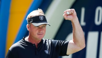 CARSON, CA - OCTOBER 07: Oakland Raiders head coach Jon Gruden walks out to the field ahead of the game against the Los Angeles Chargers at StubHub Center on October 7, 2018 in Carson, California. (Photo by Sean M. Haffey/Getty Images)