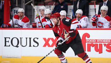 GLENDALE, ARIZONA - OCTOBER 30: Phil Kessel #81 of the Arizona Coyotes skates with the puck during the NHL game against the Montreal Canadiensat Gila River Arena on October 30, 2019 in Glendale, Arizona. The Canadiens defeated the Coyotes 4-1. (Photo by Christian Petersen/Getty Images)