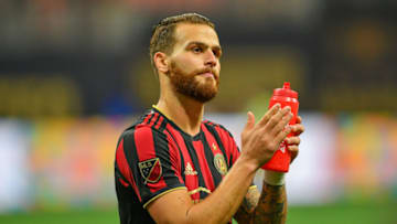 ATLANTA, GA MAY 12: Atlanta's Leandro González Pirez (5) acknowledges the home crowd following the conclusion of the MLS match between Orlando City SC and Atlanta United FC on May 12th, 2019 at Mercedes Benz Stadium in Atlanta, GA. (Photo by Rich von Biberstein/Icon Sportswire via Getty Images)
