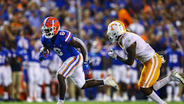 GAINESVILLE, FLORIDA - SEPTEMBER 25: Nay'Quan Wright #6 of the Florida Gators scores a touchdown during the second quarter of a game against the Tennessee Volunteers at Ben Hill Griffin Stadium on September 25, 2021 in Gainesville, Florida. (Photo by James Gilbert/Getty Images)