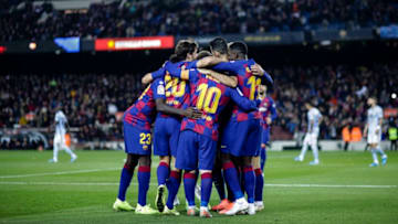 10 Lionel Messi from Argentina of FC Barcelona celebrating his goal and hat-trick during the La Liga Santander match between FC Barcelona and RC Celta in Camp Nou Stadium in Barcelona 09 of November of 2019, Spain. (Photo by Xavier Bonilla/NurPhoto via Getty Images)
