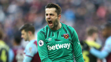 LONDON, ENGLAND - FEBRUARY 29: Lukasz Fabianski of West Ham United celebrates following his sides victory after the Premier League match between West Ham United and Southampton FC at London Stadium on February 29, 2020 in London, United Kingdom. (Photo by Stephen Pond/Getty Images)