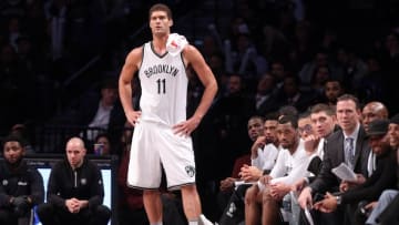 Nov 29, 2016; Brooklyn, NY, USA; Brooklyn Nets center Brook Lopez (11) watches from the bench during the third quarter against the Los Angeles Clippers at Barclays Center. Mandatory Credit: Brad Penner-USA TODAY Sports