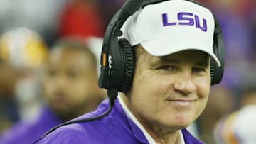 HOUSTON, TX - DECEMBER 29: Head coach Les Miles of the LSU Tigers waits near the bench area before the start of their game against the Texas Tech Red Raiders during the AdvoCare V100 Texas Bowl at NRG Stadium on December 29, 2015 in Houston, Texas. (Photo by Scott Halleran/Getty Images)