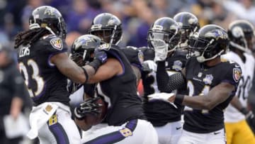 Dec 27, 2015; Baltimore, MD, USA; Baltimore Ravens inside linebacker Daryl Smith (51) celebrates with teammates after intercepting Pittsburgh Steelers quarterback Ben Roethlisberger (7) (not pictured) during the second quarter at M&T Bank Stadium. Mandatory Credit: Tommy Gilligan-USA TODAY Sports