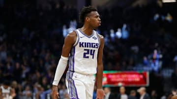 SACRAMENTO, CA - NOVEMBER 09: Buddy Hield #24 of the Sacramento Kings celebrates a three point basket against the Minnesota Timberwolves at Golden 1 Center on November 9, 2018 in Sacramento, California. (Photo by Lachlan Cunningham/Getty Images)