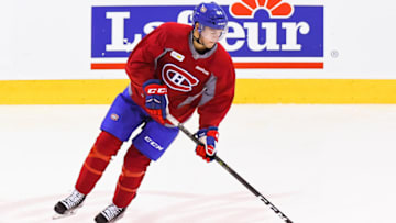 BROSSARD, QC - JULY 05: Montreal Canadiens Rookie center Ryan Poehling (44) skating at warmup before a simulated game at the Montreal Canadiens Development Camp on July 5, 2017, at Bell Sports Complex in Brossard, QC (Photo by David Kirouac/Icon Sportswire via Getty Images)