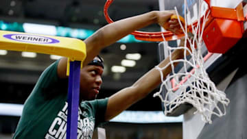 CHICAGO, ILLINOIS - MARCH 17: Cassius Winston #5 of the Michigan State Spartans cuts down the nets after beating the Michigan Wolverines 65-60 in the championship game of the Big Ten Basketball Tournament at the United Center on March 17, 2019 in Chicago, Illinois. (Photo by Jonathan Daniel/Getty Images)