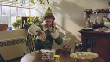 ELF - One Christmas Eve a long time ago, a baby crawled into Santa's bag of toys... Raised as an elf, Buddy (Will Ferrell) grows into an adult three times larger than the biggest elf--and realizes that he will never truly fit in at the North Pole. This holiday season, Buddy goes looking for his true place in the world--in New York City. (WARNER BROS)WILL FERRELL