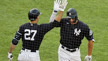 Giancarlo Stanton, Aaron Judge, New York Yankees. (Photo by Elsa/Getty Images)