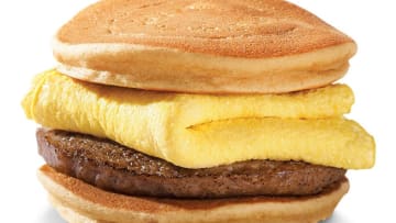 New Hardee's Breakfast offerings, Hardee’s Hot Cakes Breakfast Sandwich photo provided by Hardee's