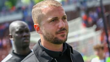 CINCINNATI, OH - MAY 11: Interim head coach Yoann Damet leaves the field following FC Cincinnati's win over Montreal Impact at Nippert Stadium on May 11, 2019 in Cincinnati, Ohio. (Photo by Jason Whitman/Getty Images).