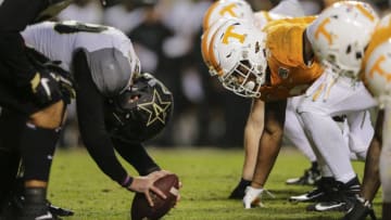KNOXVILLE, TENNESSEE - NOVEMBER 30: The Vanderbilt Commodores offensive line faces the Tennessee Volunteers defensive line during the second quarter of the game at Neyland Stadium on November 30, 2019 in Knoxville, Tennessee. (Photo by Silas Walker/Getty Images)
