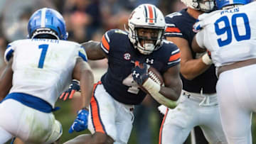 Auburn football running back Tank Bigsby (4) runs the ball at Jordan-Hare Stadium in Auburn, Ala., on Saturday, Sept. 25, 2021. Auburn Tigers defeated Georgia State Panthers 34-24.